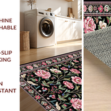 Ultra Soft Area Rug, Non Slip, Stain Resistant, Washable Area Rugs for Living Room, Bedroom, Enchanting Floral Insect Motif(Black)