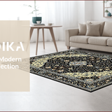 Ultra Soft Area Rug, Non Slip, Stain Resistant, Washable Area Rugs for Living Room, Bedroom, Chic Black and Gray Motif(Black)