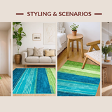 Ultra Soft Area Rug, Non Slip, Stain Resistant, Washable Area Rugs for Living Room, Bedroom, Rustic Minimalist Line Art(Green)