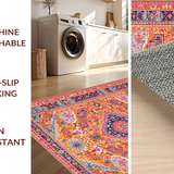Ultra Soft Area Rug, Non Slip, Stain Resistant, Washable Area Rugs for Living Room, Bedroom, Stylish Symmetrical Floral Arrangement(Orange)