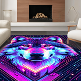 Ultra Soft Area Rug, Non Slip, Stain Resistant, Washable Area Rugs for Living Room, Bedroom, Dynamic Graphic Wolf Illustration(Purple)