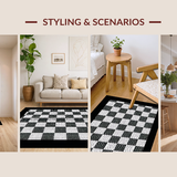 Ultra Soft Area Rug, Non Slip, Stain Resistant, Washable Area Rugs for Living Room, Bedroom, Rustic Twisted Checker Design(Black)