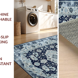 Ultra Soft Area Rug, Non Slip, Stain Resistant, Washable Area Rugs for Living Room, Bedroom, Rustic Ogee Pattern in Blue Hues(Blue)