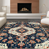 Ultra Soft Area Rug, Non Slip, Stain Resistant, Washable Area Rugs for Living Room, Bedroom, Artistic Boho Distressed Motif(Blue)