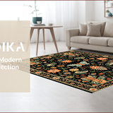 Ultra Soft Area Rug, Non Slip, Stain Resistant, Washable Area Rugs for Living Room, Bedroom, Intricate Insect Floral Motif(Black)