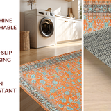 Ultra Soft Area Rug, Non Slip, Stain Resistant, Washable Area Rugs for Living Room, Bedroom, Vibrant Earthy Floral Geometry(Orange)
