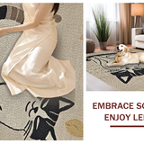 Ultra Soft Area Rug, Non Slip, Stain Resistant, Washable Area Rugs for Living Room, Bedroom, Playful Vintage Cat Illustration(Beige)