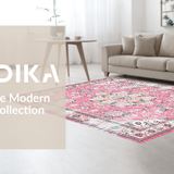 Ultra Soft Area Rug, Non Slip, Stain Resistant, Washable Area Rugs for Living Room, Bedroom, Rustic Pastel Botanical Motif(Pink)