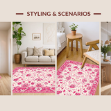 Ultra Soft Area Rug, Non Slip, Stain Resistant, Washable Area Rugs for Living Room, Bedroom, Vibrant Retro Floral Elements(White)