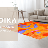 Ultra Soft Area Rug, Non Slip, Stain Resistant, Washable Area Rugs for Living Room, Bedroom, Striking Modern Wavy Artwork(Orange)