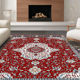 Ultra Soft Area Rug, Non Slip, Stain Resistant, Washable Area Rugs for Living Room, Bedroom, Chic Transitional Diamond Pattern(Red)
