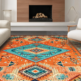 Ultra Soft Area Rug, Non Slip, Stain Resistant, Washable Area Rugs for Living Room, Bedroom, Playful Rustic Diamond Arrangement(Orange)