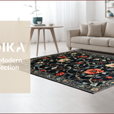 Ultra Soft Area Rug, Non Slip, Stain Resistant, Washable Area Rugs for Living Room, Bedroom, Chic Rustic Floral Accents(Black)