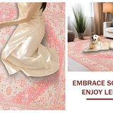 Ultra Soft Area Rug, Non Slip, Stain Resistant, Washable Area Rugs for Living Room, Bedroom, Calming Ogee Medallion Scheme(Pink)