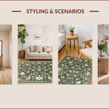 Ultra Soft Area Rug, Non Slip, Stain Resistant, Washable Area Rugs for Living Room, Bedroom, Elegant Rustic Leafy Design(Green)