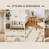 Ultra Soft Area Rug, Non Slip, Stain Resistant, Washable Area Rugs for Living Room, Bedroom, Rustic Textured Scalloped Aesthetic(Beige)