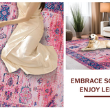 Ultra Soft Area Rug, Non Slip, Stain Resistant, Washable Area Rugs for Living Room, Bedroom, Soft Earth Tone Trellis Artwork(Pink)