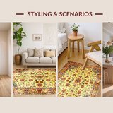Ultra Soft Area Rug, Non Slip, Stain Resistant, Washable Area Rugs for Living Room, Bedroom, Contemporary Bright Floral Delight(Gold)