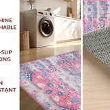 Ultra Soft Area Rug, Non Slip, Stain Resistant, Washable Area Rugs for Living Room, Bedroom, Whimsical Distressed Patterned Layers(Pink)