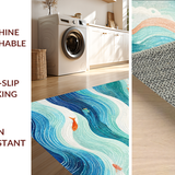 Ultra Soft Area Rug, Non Slip, Stain Resistant, Washable Area Rugs for Living Room, Bedroom, Whimsical Ocean Wave Area Rug with Playful Fish and Nautical Swirl Pattern(Blue)
