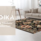 Ultra Soft Area Rug, Non Slip, Stain Resistant, Washable Area Rugs for Living Room, Bedroom, Sophisticated Geometric Leaf Arrangement(Black)