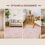 Ultra Soft Area Rug, Non Slip, Stain Resistant, Washable Area Rugs for Living Room, Bedroom, Rustic Textured Geometric Layout(Pink)