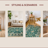 Ultra Soft Area Rug, Non Slip, Stain Resistant, Washable Area Rugs for Living Room, Bedroom, Eclectic Vintage Floral Arrangement(Green)