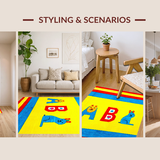 Ultra Soft Area Rug, Non Slip, Stain Resistant, Washable Area Rugs for Living Room, Bedroom, Playful Numbered Animal Theme(Yellow)