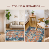 Ultra Soft Area Rug, Non Slip, Stain Resistant, Washable Area Rugs for Living Room, Bedroom, Sophisticated Rust Ogee Pattern(Orange)