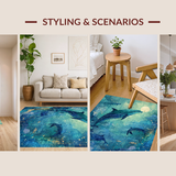 Ultra Soft Area Rug, Non Slip, Stain Resistant, Washable Area Rugs for Living Room, Bedroom, Seaside Creature Inspired with Oceanic Dolphin, Octopus, and Fish School(Blue)
