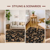 Ultra Soft Area Rug, Non Slip, Stain Resistant, Washable Area Rugs for Living Room, Bedroom, Vibrant Coastal Botanical Design(Black)