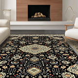Ultra Soft Area Rug, Non Slip, Stain Resistant, Washable Area Rugs for Living Room, Bedroom, Rustic Transitional Floral Elements(Black)