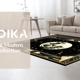Ultra Soft Area Rug, Non Slip, Stain Resistant, Washable Area Rugs for Living Room, Bedroom, Intricate Lunar and Serpent Fusion(Gold)
