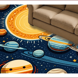 Ultra Soft Area Rug, Non Slip, Stain Resistant, Washable Area Rugs for Living Room, Bedroom, Colorful Solar System Educational Kids Bedroom Rug(Blue)