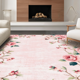 Ultra Soft Area Rug, Non Slip, Stain Resistant, Washable Area Rugs for Living Room, Bedroom, Elegant Pastel Rose Arrangement(Pink)