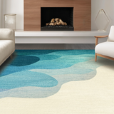Ultra Soft Area Rug, Non Slip, Stain Resistant, Washable Area Rugs for Living Room, Bedroom, Soft Coastal Decorative Rug with Abstract Seahorse Silhouettes and Ocean Ripples(Blue)