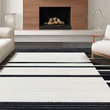 Ultra Soft Area Rug, Non Slip, Stain Resistant, Washable Area Rugs for Living Room, Bedroom, Modern Linear Spectrum Runner Rug with Alternating Bold and Narrow Stripes(Black)