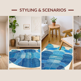 Ultra Soft Area Rug, Non Slip, Stain Resistant, Washable Area Rugs for Living Room, Bedroom, Azure Reef Impression Rug with Abstract Turtle and Flowing Oceanic Lines(Blue)