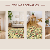 Ultra Soft Area Rug, Non Slip, Stain Resistant, Washable Area Rugs for Living Room, Bedroom, Citron Green Floral Rug for Meditation Space(Beige)
