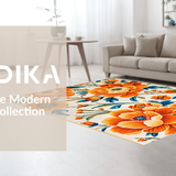Ultra Soft Area Rug, Non Slip, Stain Resistant, Washable Area Rugs for Living Room, Bedroom, Lively Outdoor Blossom Patterned Rug(Orange)