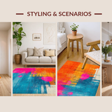 Ultra Soft Area Rug, Non Slip, Stain Resistant, Washable Area Rugs for Living Room, Bedroom, Trendy Soft Palette Graphic Elements(Orange)
