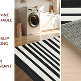 Ultra Soft Area Rug, Non Slip, Stain Resistant, Washable Area Rugs for Living Room, Bedroom, Monochrome Linear Layered Carpet with Bold Black and White Stripes Pattern(Black)