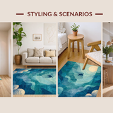 Ultra Soft Area Rug, Non Slip, Stain Resistant, Washable Area Rugs for Living Room, Bedroom, Oceanic Serenity Rug with Modern Turtle Silhouette and Coastal Swirl Motifs(Blue)