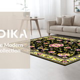 Ultra Soft Area Rug, Non Slip, Stain Resistant, Washable Area Rugs for Living Room, Bedroom, Artistic Modern Botanical Statement Piece(Black)