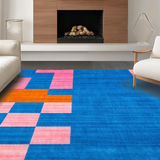 Ultra Soft Area Rug, Non Slip, Stain Resistant, Washable Area Rugs for Living Room, Bedroom, Artful Harmonious Checker Motif(Blue)