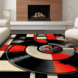 Ultra Soft Area Rug, Non Slip, Stain Resistant, Washable Area Rugs for Living Room, Bedroom, Minimalist Circular Music Statement(Black)