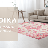 Ultra Soft Area Rug, Non Slip, Stain Resistant, Washable Area Rugs for Living Room, Bedroom, Rustic Antique Geometric Touch(Pink)