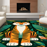 Ultra Soft Area Rug, Non Slip, Stain Resistant, Washable Area Rugs for Living Room, Bedroom, Whimsical Green Tiger Print Artistry(Orange)