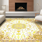 Ultra Soft Area Rug, Non Slip, Stain Resistant, Washable Area Rugs for Living Room, Bedroom, Yellow Geometric Bliss(White)