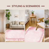 Ultra Soft Area Rug, Non Slip, Stain Resistant, Washable Area Rugs for Living Room, Bedroom, Preppy Ribbon Scallop Rug with Artistic Bow Elements and Graceful Lines(Pink)